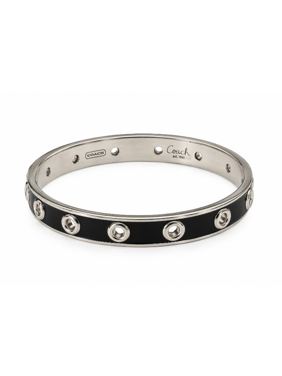 Coach Jewelry - Coach Black Enamel Silver Tone Grommet Bangle Bracelet 6mm